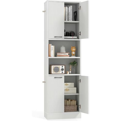GOPLUS Meuble de Rangement Haute de Cuisine, 4 Portes, 2 Compartiments Ouverts, Kits Anti-basculement, Buffet Haute de Cuisine Charge 136kg pour Salon, Salle à Manger (Chêne) (1/5)