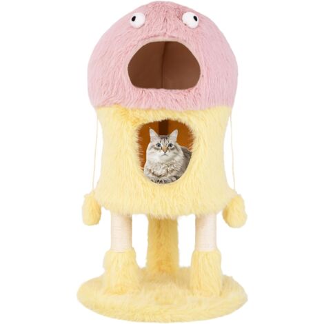 GOPLUS Arbre à Chat en Forme de Monstre, Arbre a Chat Maine Coon à 3 Niveaux, Condo pour Chat à 2 Etagères, Poteaux à Gratter en Sisal, Jouets Suspendus, Meuble en Peluche pour Chat et Chatons (1/5)