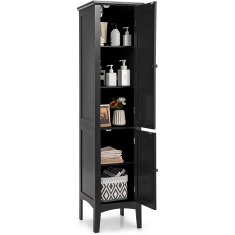 Goplus – Colonne de salle de bain 38x38x160cm – 5 étagères amovibles – Dispositif anti-basculement – Pieds surélevés pour humidité