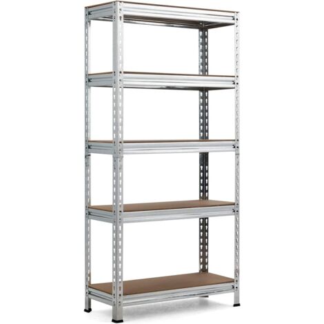 GOPLUS Étagère de Rangement Garage à 5 Niveaux, Support de Rangement en Métal avec Planches Réglables, Capacité Max. 500 Kg, pour Garde-Manger, sous-Sol, Cuisine (Argent) 75 x 30 x 150 cm