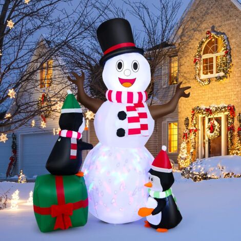 Goplus – Bonhomme de neige gonflable 180 cm avec pingouins – Décoration Noël extérieure et intérieure – Lumières LED colorées – Accessoires inclus (1/5)