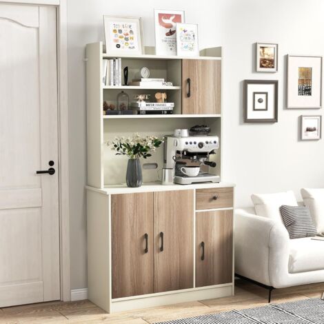 Goplus – Buffet de cuisine 180 cm avec 4 étagères réglables – Plan de travail large avec station de charge – Construction stable avec kit anti-basculement (1/5)
