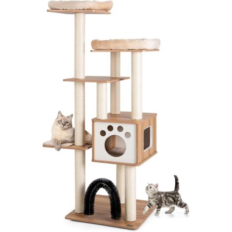 Goplus – Arbre à chat géant 176 cm – 5 niveaux avec plateformes et coussins amovibles – Poteaux en sisal pour grattage – Bois naturel durable (1/5)