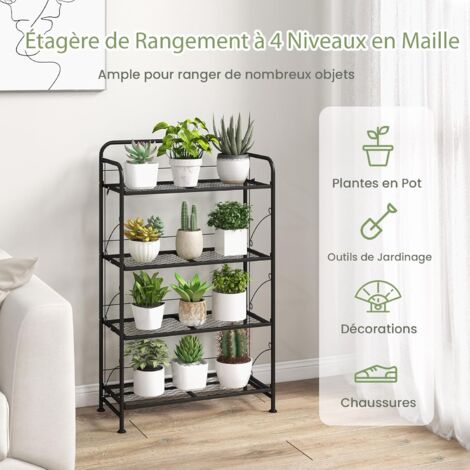 Support De Plantes à étages En Métal Et Bois - 4 Niveaux, 52,5 Cm De Haut, Pour Intérieur, Balcon, Salon, Couleur Noire
