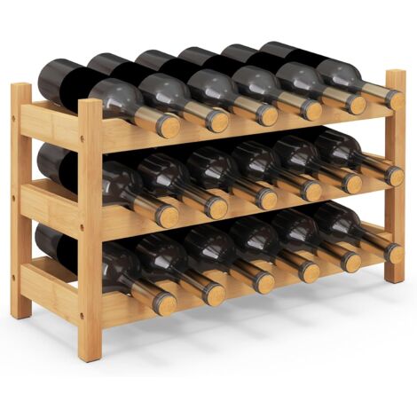 GPLUS Étagère à Vin en Bambou à 3 Niveaux pour 18 Bouteilles de Vin, Range Bouteilles de Vin Autoportant Casier à Vin pour Cuisine, Bar, Garde-Manger, 62 x 24 x 38cm (1/5)