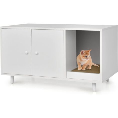 Goplus – Maisonnette pour chat en bois – Meuble litière double portes – Griffoir amovible – Dimensions 90 x 50 x 50 cm – Style industriel (1/5)