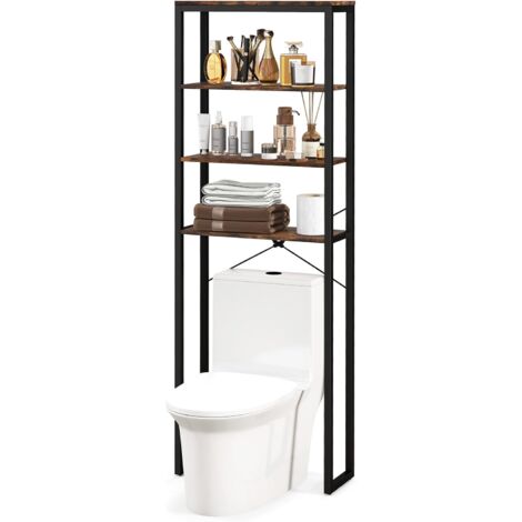 Meuble De Rangement WC En Bambou 3 Niveaux - 71.5x25x166 Cm, étagères Réglables, Crochets, Pour Salle De Bain
