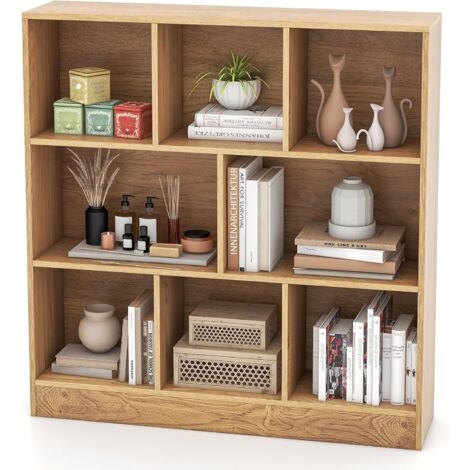 Goplus – Bibliothèque enfant 8 cubes – Dimensions 100 x 24 x 104 cm – Bois d'ingénierie naturel – 2 kits anti-basculement inclus – Armoire basse pour livres et jouets - 8-Cube