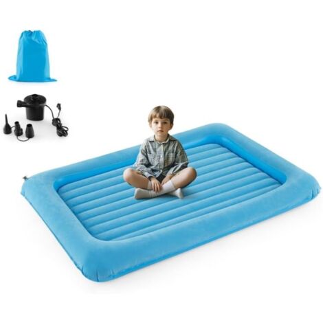 GOPLUS 118 x 165cm Lit Gonflable Enfant, Lit de Voyage Gonflable pour Bébé avec Matelas Amovible,Matélas Gonflable avec Sac de Rangement, avec Pompe Éléctrique pour Vacances (Bleu)