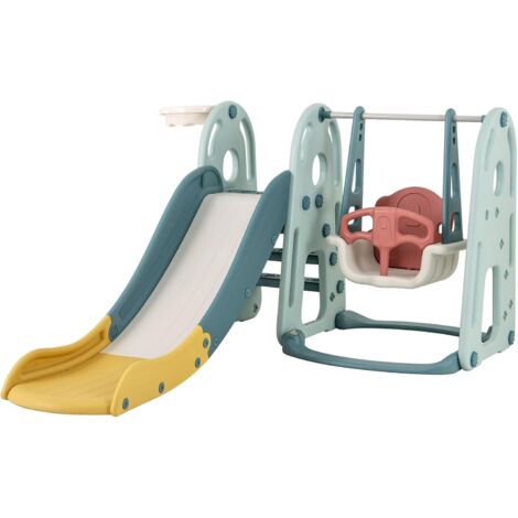 Goplus – Toboggan 4 en 1 intérieur extérieur pour enfant – Longueur 150 cm – Balançoire réglable 3 hauteurs – Panier de basket – Charge 30 kg (1/5)