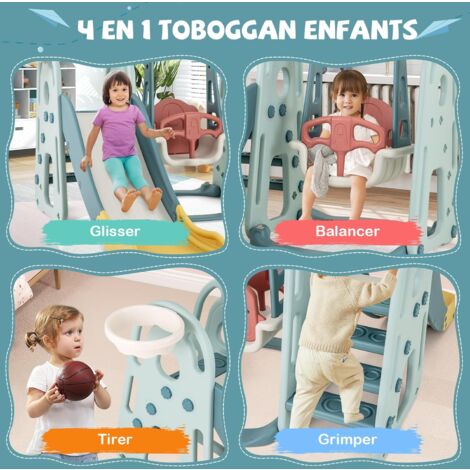 Toboggan Enfant 4 En 1 GOPLUS Forme éléphant - Avec Panier De Basket, Tunnel, Pour 1.5-4 Ans (50 Kg Max)