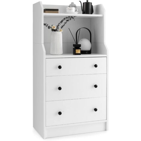 Goplus – Commode enfant 3 tiroirs avec 2 étagères ouvertes – Dispositif anti-basculement – Dimensions 58x36x111cm – Bois d'ingénierie durable (1/5)