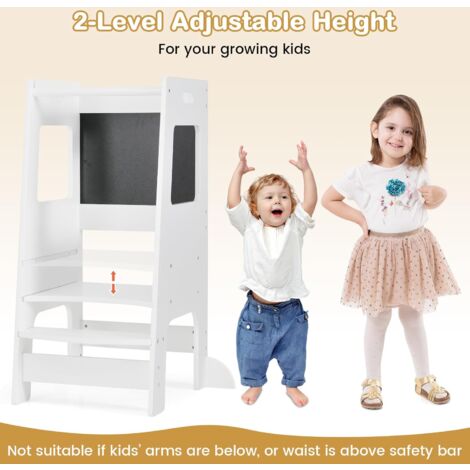Marchepied En Bois Sécurisé Pour Enfant à Partir De 2 Ans - Avec Rampe Et Tableau à Peindre - Pour Cuisine, Salle De Bain, Autonomie