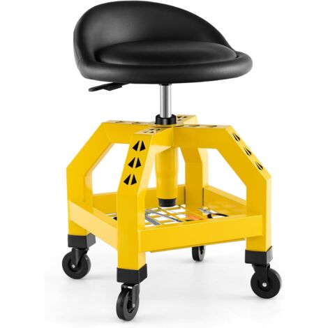 Goplus – Tabouret d'atelier réglable 57-70cm – Charge 150kg – Siège pivotant avec plateau de rangement – 4 roulettes pour mobilité aisée (1/5)