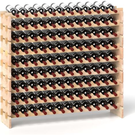 GOPLUS Casier à Bouteilles pour 108 Bouteilles, Range Bouteille Vin avec 9 Étagères, Porte Bouteille en Bois Massif pour Bars, sous-sols, 119 x 29 x 108CM, Bois Naturel