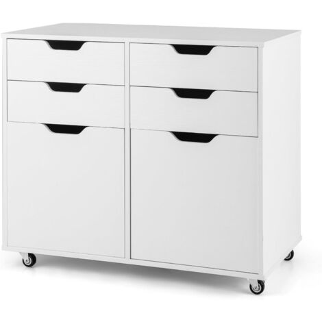 Goplus – Caisson de bureau mobile avec 4 tiroirs – Dimensions 78x40x65cm – Bois reconstitué – 5 roulettes dont 2 verrouillables pour rangement efficace