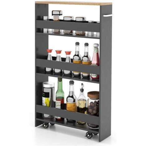 Goplus – Chariot de rangement de cuisine 4 niveaux – Dimensions 47,5x20x80,5cm – Capacité 7kg niveau inférieur – 4 roulettes 360° pour déplacement facile