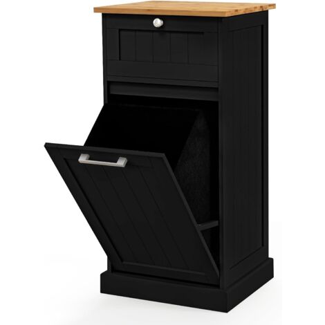 Goplus – Meuble salle de bain avec panier à linge 38L – Armoire inclinable avec tiroir – Charge 50 kg – Dimensions 40x37x82 cm – MDF et bambou