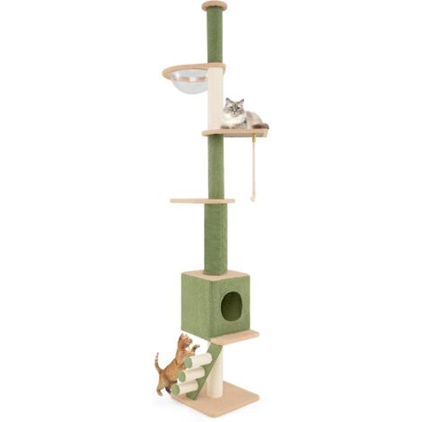 GOPLUS Arbre à Chat au Sol de Plateforme, Haute Réglable 218-253CM, Capsule Spatiale, Condo, Poteaux à Griffer en Sisal, Échelle de Grimpe, Arbre Chat à 5 Niveaux pour Chatons d'Intérieur (1/5)