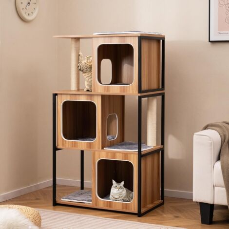 Goplus – Arbre à chat 133 cm – Cadre en métal – 3 niches spacieuses avec coussins lavables – Planche à gratter en sisal – Pour grands chats et chatons (1/5)