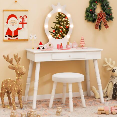 Goplus – Coiffeuse enfant 70x34x99 cm avec miroir amovible et tabouret – Éclairage LED 3 couleurs – Rangement tiroir – Pour 3 à 7 ans (1/5)