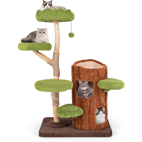 Goplus – Arbre à chat 141 cm en bois d'ingénierie – Griffoir en sisal durable – Condo privé et perchoir supérieur – Coussins en peluche inclus (1/4)