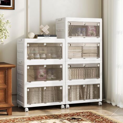 GOPLUS Boîte de Rangement Empliable, Couvercle 126 L/168 L, Tiroirs à 3 Modes d'Ouverture, Boîtes de Rangement Empilable et Pliable avec Roues pour Chambre, Vestiaire, Université (3 Boîtes) (1/5)
