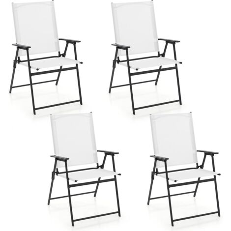 Goplus – Ensemble de 4 chaises pliantes en textilène – Dossier haut et accoudoirs – Capacité 150 kg – Dimensions 58x62x96 cm – Pour jardin, terrasse, balcon