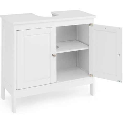 GOPLUS Meuble Salle de Bain sous Lavabo, Découpe en Forme de U 20 x 15cm, 2 Portes et Étagère Intérieure Réglable, pour Lavabo Suspendu ou Encastré (Non Inclus), Blanc (1/5)