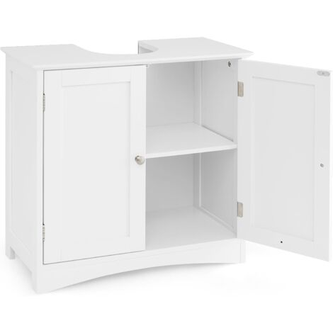 GOPLUS Meuble Salle de Bain sous Lavabo, 2 Portes, Étagère, Meuble Salle de Bain de Rangement sous Vasque avec Découpe en U 22x19cm, Grand Espace de Rangement, Style Moderne, 60x30x60cm, Blanc (1/5)