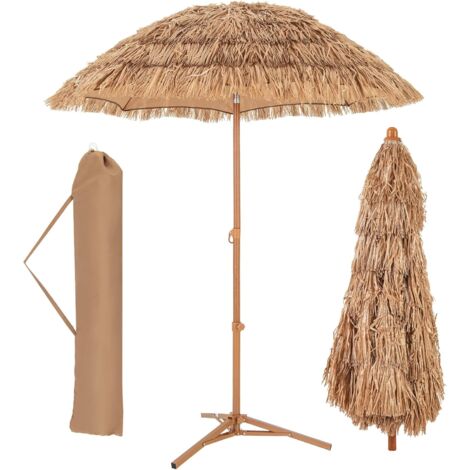 GOPLUS Parasol de Jardin Exterieur, Parasol Exotique en Paille PP, Parasol Plage Hawaïen Inclinable, Φ 2M, avec Pied de Parasol