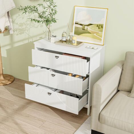 GPOLUS Commode à 3 Tiroirs 80x40x79CM avec Dispositifs Anti-basculement et Poignées,Charge Totale 60KG-Blanc (1/5)