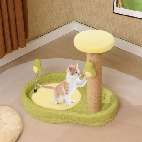 GOPLUS Petit Arbre a Chat Design Avocat avec 2 Jouets, Colonne Griffoir en Bois pour Chats, Arbre a Chats Base Stable et Antidérapante, Idéale pour Petits Espaces, 50 x 35 x 42cm (1/4)