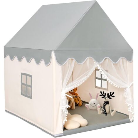 GOPLUS Tente de Jeu pour Enfants Intérieur et Extérieur, Château de Jardin pour Garçons et Filles avec Tapis Épais, pour Noël et Anniversaire, 105 x 120 x 140 CM (Beige+Gris)
