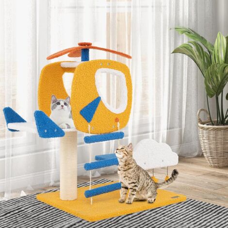 Goplus – Arbre à chat avec perchoir hélicoptère – 2 niveaux – Griffoir sisal – 3 jouets étoilés – Dimensions 58,5 x 48,5 x 76 cm (1/4)