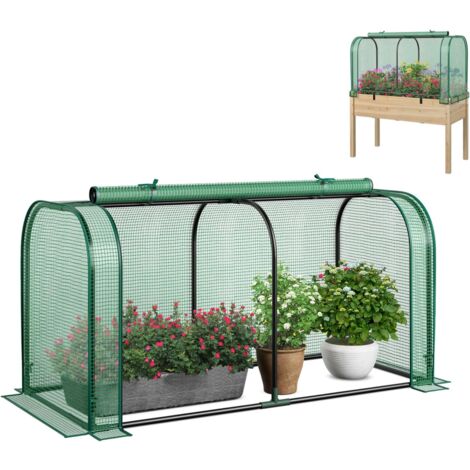 GOPLUS Serre de Jardin avec Porte Roulante, 118 x 55 x 60 CM, Piquets de Sol, Structure Métallique, Couverture PE Imperméable et Protégée du Soleil, Compatible avec Lit de Jardin Élevé (Vert) (1/5)