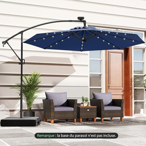 GOPLUS Parasol Déporté Ø3M, Parasol pour Terrasse, Parasol Inclinable, Rotatif à 360°, avec Pied en Croix, 32 LED, Bleu Foncé