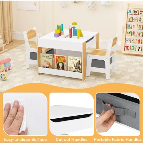 Table Enfant 4-en-1 GOPLUS Avec 2 Chaises - Tableau Noir Et Rangement Pour 3-6 Ans