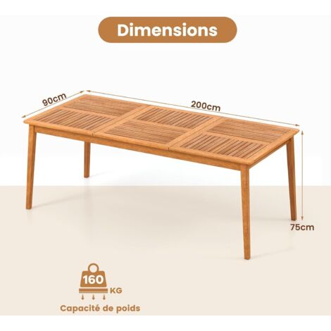 GOPLUS Table de Salle à Manger Extérieur en Bois d'Acacia 90x200CM pour 8 Personnes,Table Salon de Jardin avec Trou pour Parasol Intégré, pour Porche, Jardin, Terrasse, Charge 160KG (1/5)