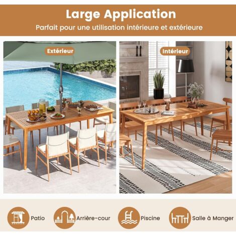 Table de Salle à Manger Extérieure en Bois d'Acacia pour 4 Personnes, Table Bistrot Carrée de 100 cm avec Trou pour Parasol de 5 cm