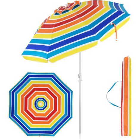 GOPLUS 2M Parasol Plage Déporté,Parasol Inclinable pour Patio Jardin Balcon Piscine Plage Plusieurs Angles, 8 Baleines en Acier,avec UV Protection, Base Requise (Multicolore,φ 182CM) (1/5)