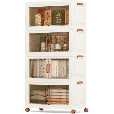 GOPLUS Boîtes de Rangement en Plastique, Boîtes de Rangement Empliables 280L avec Couvercles, Roues Universelles, Portes Avant, Poignées Pratiques, pour Maison, Bureau (68.5(L),4 Niveaux) (1/5)