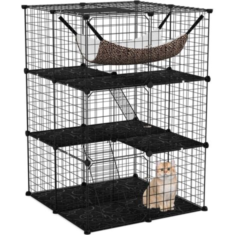 GOPLUS Cage pour Chat Chien, 3/4 Niveaux avec Hamac, Échelle, Fenêtre de Ciel, Grand Enclos pour Chats en Métal, Maison pour Chats d'Intérieur, Noir (74x74x107cm) (1/5)