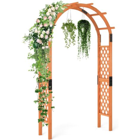 GOPLUS Arche de Jardin en Bois de 235 cm, Treillis Jardin en Bois Massif avec Toit Arqué et Treillis Latéral, Clôture en Treillis Robuste, Pergola Décorative pour Patio, Pelouse,132 x 45,5 x 235 CM (1/5)