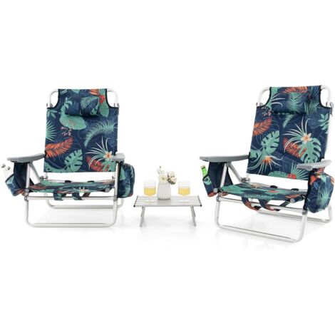 GOPLUS Lot de 2 Chaises de Camping Pliants 5 Positions Réglables avec Table Alu.,Salon de Jardin 2 Personnes Pliable,pour Pelouse, Jardin, Bord Piscine,Aucun Installation Requise(Herbe Verte) (1/5)