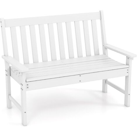 GOPLUS Banc de Jardin 2 Personnes, Banc d'Extérieur en HDPE avec Dossier et Accoudoirs, Résistant aux Intempéries, Charge 320 kg, pour Patio, Terrasse, Balcon, Parc, 132x65x91 cm (Blanc) (1/5)