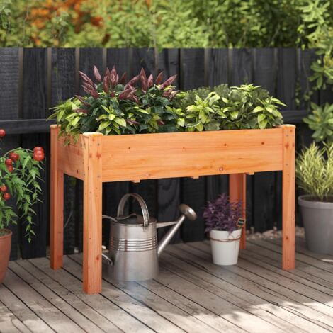 GOPLUS Carré Potager sur Pieds en Bois de Sapin, Jardinière Surélevée Extérieure avec Trou de Drainage, pour Fleurs, Légumes et Fruits, 120,5x60,5x81,5CM (Orange) (1/4)