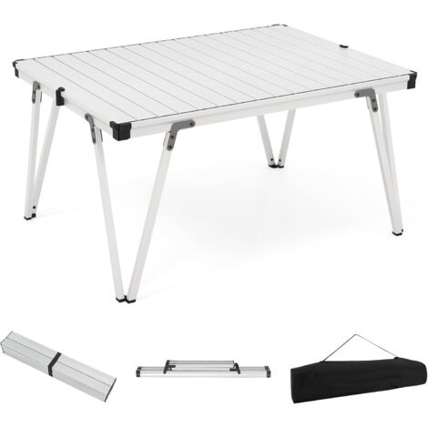 GOPLUS Table de Camping Pliante, Table Jardin Extérieure Enroulable Portable 93x69x47,5 CM avec Structure Stable & Sac Transport, Aluminium Léger, pour Pique-Nique, Plein Air,Charge 80KG (Argenté) (1/5)