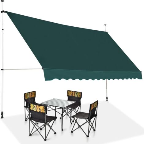 GOPLUS Store Banne Manuel Rétractable 4M Auvent Balcon TerrasseRétractable sans Percage Hauteur Réglable 2-3M pour Jardin (Vert,3,5x1,2M)