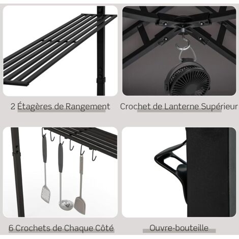 Chariot de barbecue d'extérieur avec plateau en acier inoxydable, porte Chariot de barbecue d'extérieur avec plateau en acier inoxydable, porte
